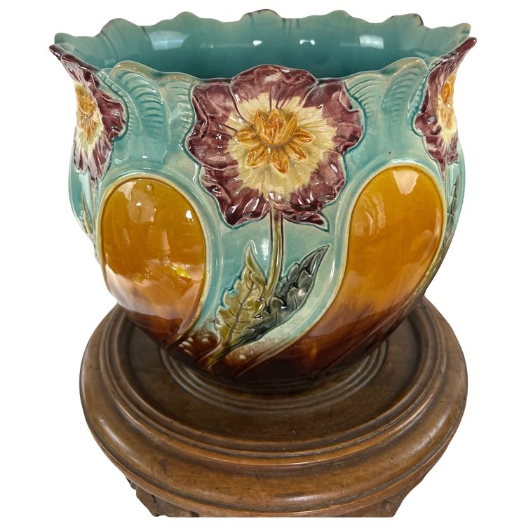 Large Barbotine Flower Pot – Art Nouveau – Onnaing Factory, France