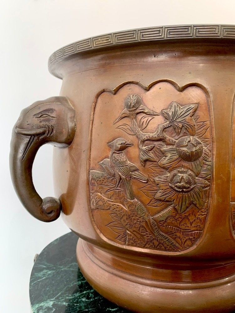 Japanese bronze flowerpot