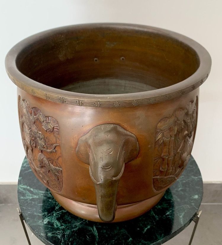 Japanese bronze flowerpot