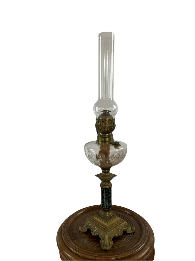 Lampada a cherosene antica in ottone e marmo – Bruciatore Matador da 20" – Fine del XIX secolo