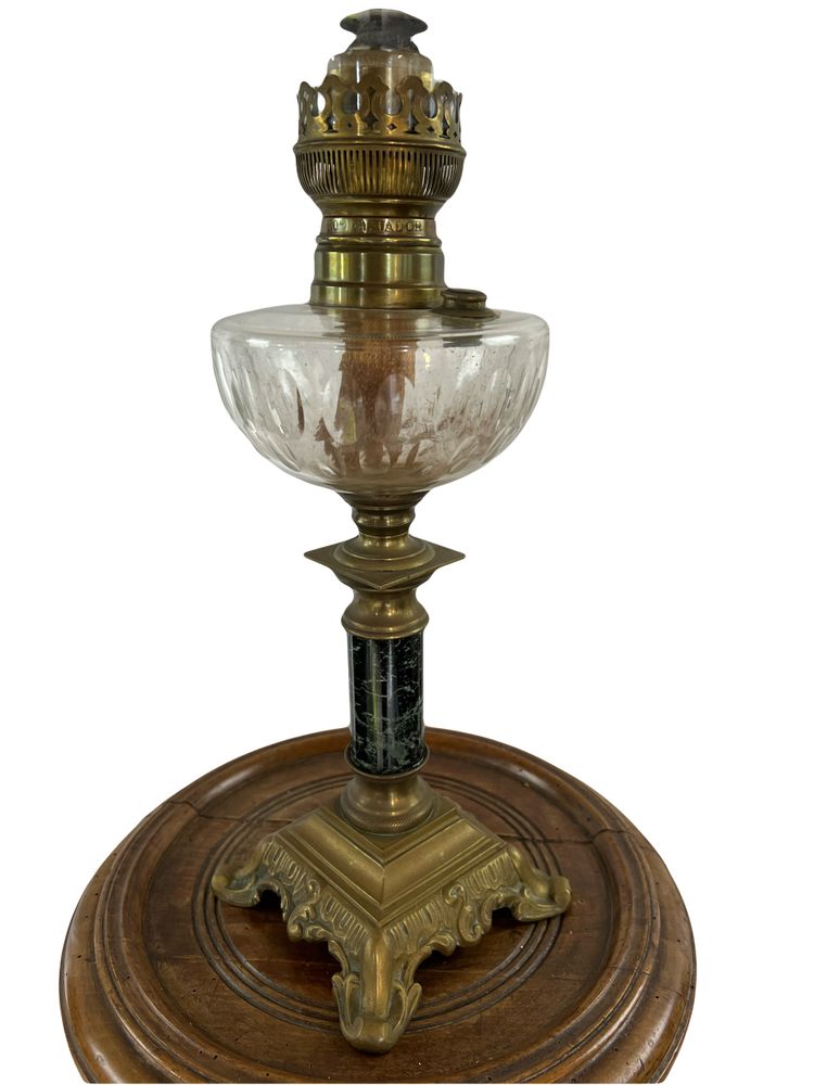 Antique Brass and Marble Kerosene Lamp – 20" Matador Burner – Late 19th Century