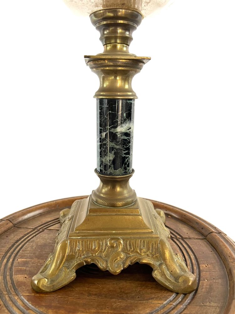 Antique Brass and Marble Kerosene Lamp – 20" Matador Burner – Late 19th Century