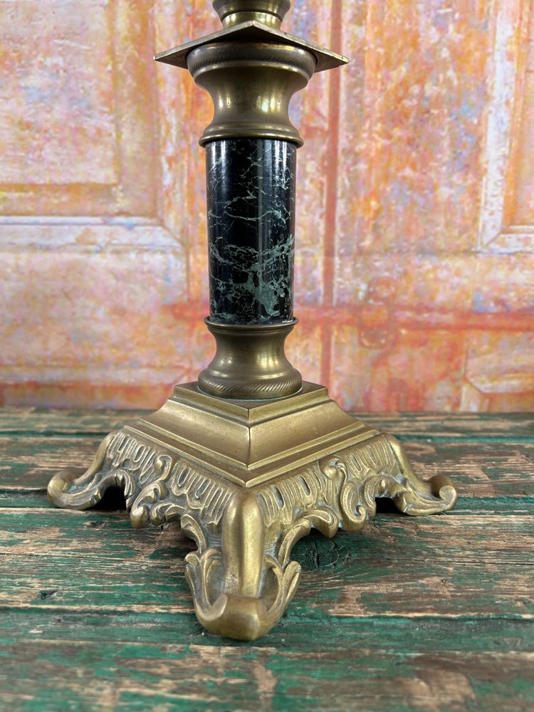 Antique Brass and Marble Kerosene Lamp – 20" Matador Burner – Late 19th Century