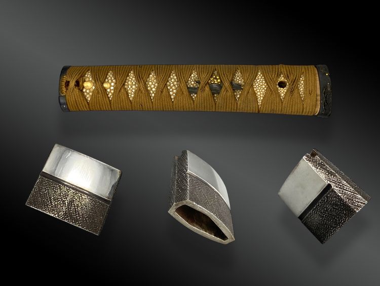 Kurzes japanisches Schwert, Wakizashi in Shirasaya, signiert, mit Koshirae, Japan, Edo-Zeit (1603-1868)  