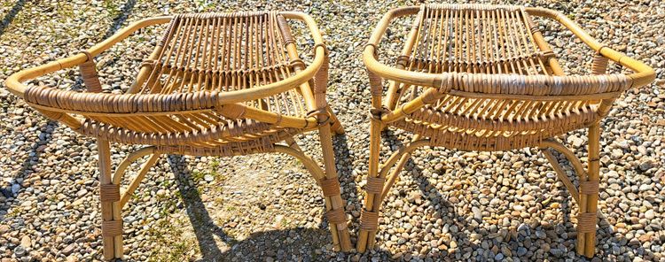 Pair of rattan armchairs with armrests from the 60s and 70s