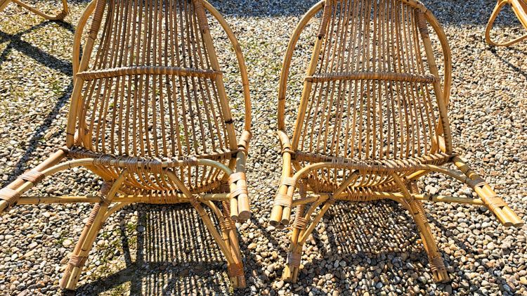 Pair of rattan armchairs with armrests from the 60s and 70s