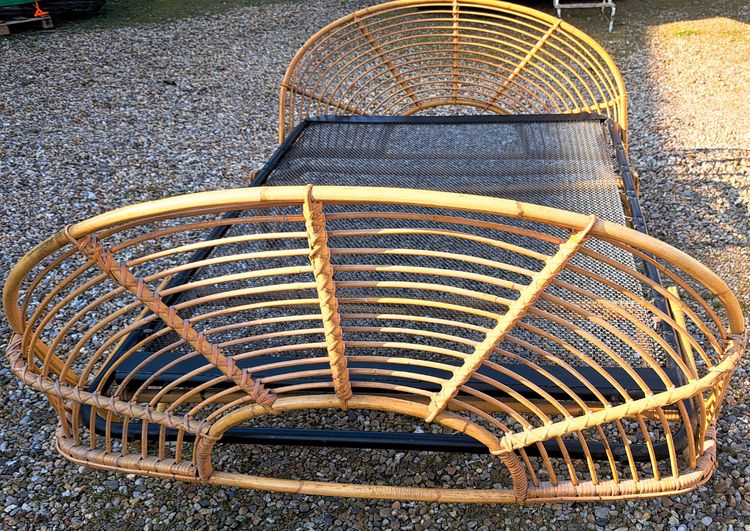 rattan bed with iron base from the 60s-70s