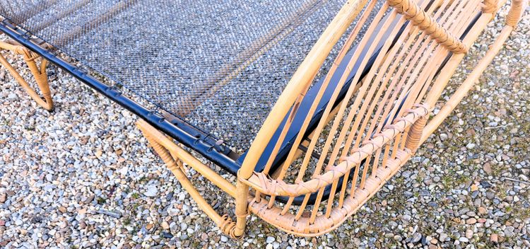 Rattanbett mit Eisengestell aus den 60er-70er Jahren 