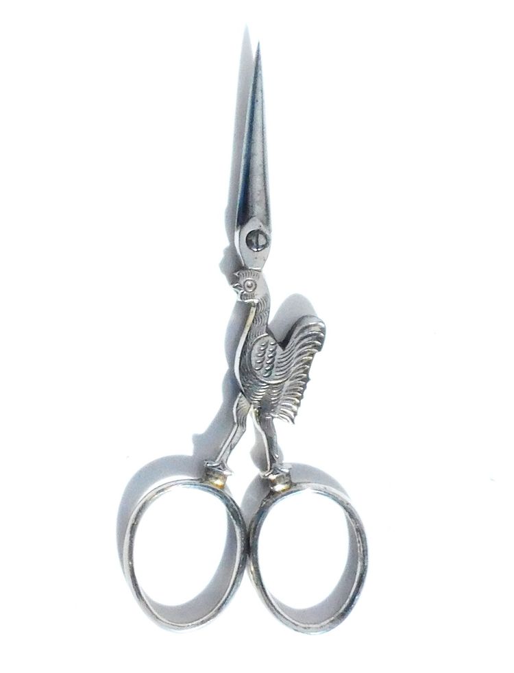 Pair of rooster-shaped steel embroidery scissors, sewing necessary, late 19th-early 20th century