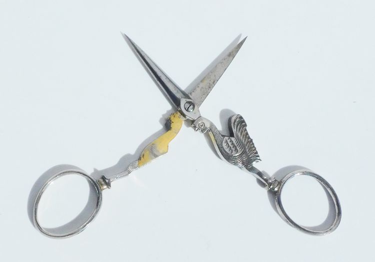 Pair of rooster-shaped steel embroidery scissors, sewing necessary, late 19th-early 20th century