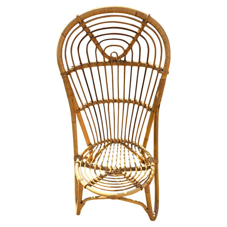 Sedia in rattan con schienale arrotondato degli anni '60 e '70 