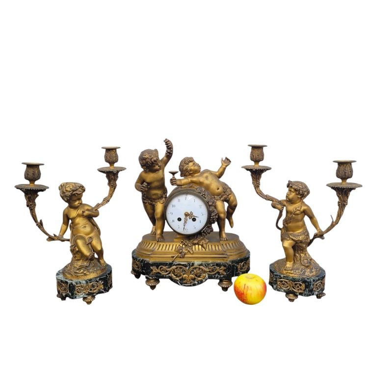 Clodion, Gilt Bronze Fireplace Set, 19th Century