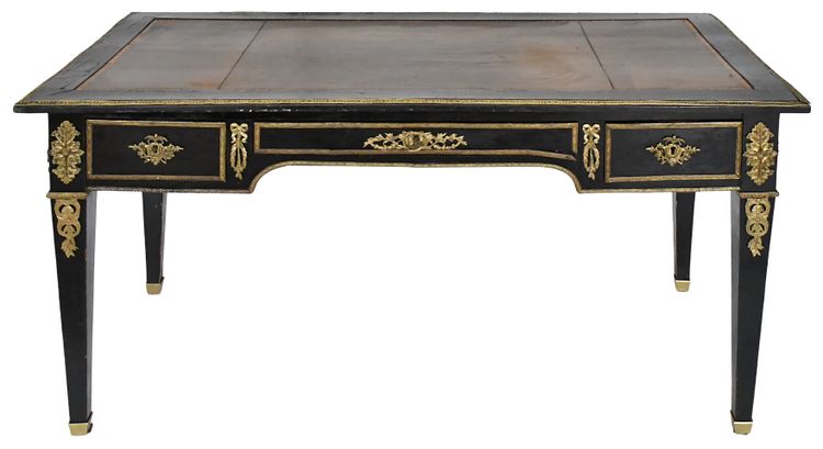 Louis XVI style black lacquered flat desk