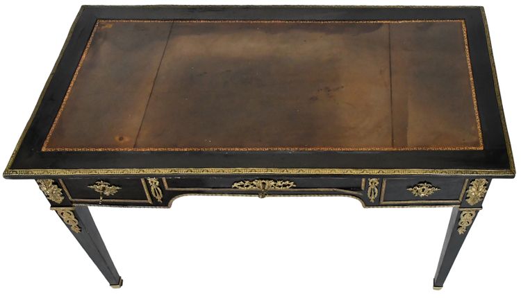 Louis XVI style black lacquered flat desk