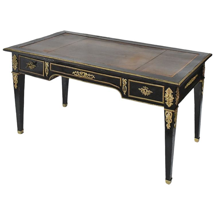 Louis XVI style black lacquered flat desk