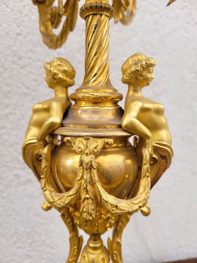 Set da camino in bronzo dorato, Napoleone III, XIX secolo