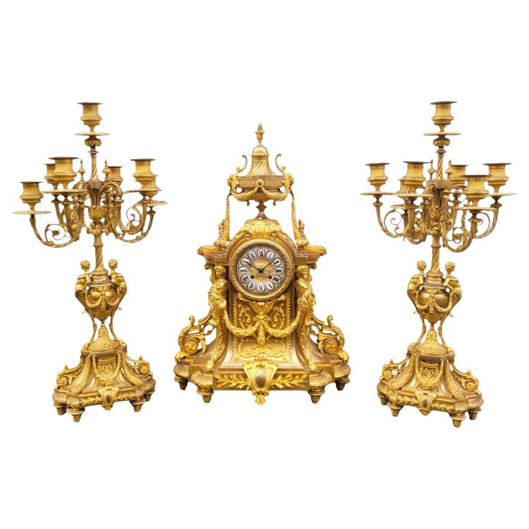 Set da camino in bronzo dorato, Napoleone III, XIX secolo