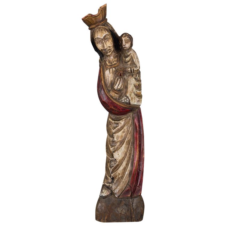 Virgin and Child Polychrome carved wood Mid-20th century Large size