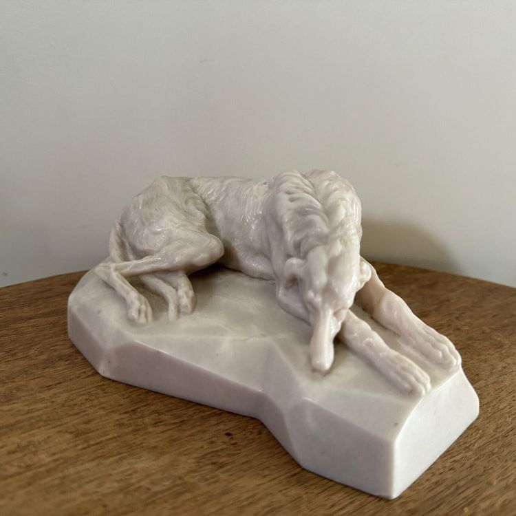 Clovis-Edmond Masson marble paperweight with sculpted greyhound decoration