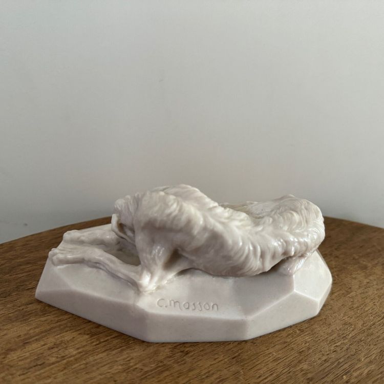 Clovis-Edmond Masson marble paperweight with sculpted greyhound decoration