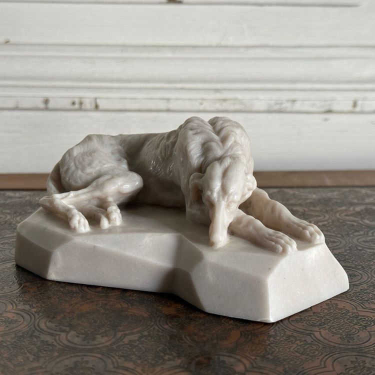 Clovis-Edmond Masson marble paperweight with sculpted greyhound decoration