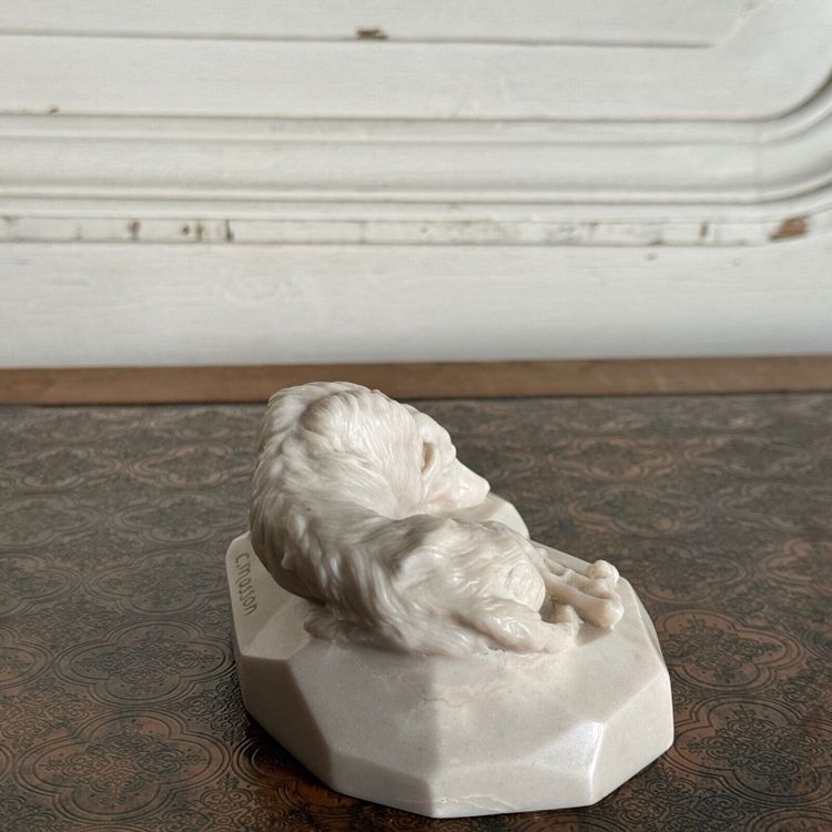 Clovis-Edmond Masson marble paperweight with sculpted greyhound decoration