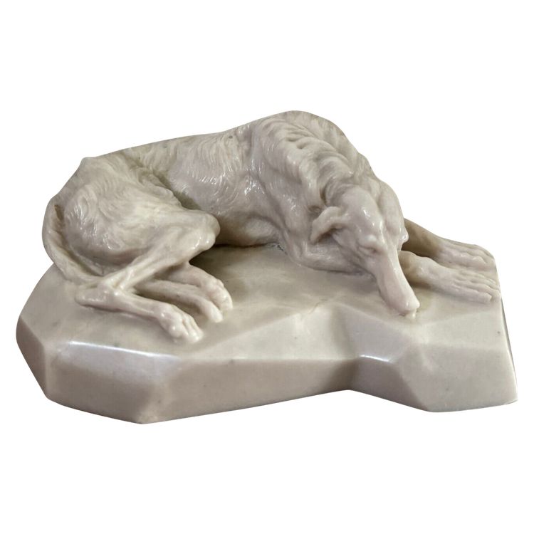 Clovis-Edmond Masson marble paperweight with sculpted greyhound decoration