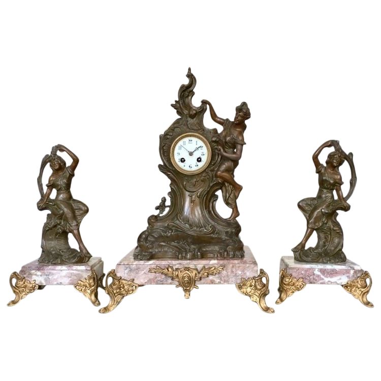 Set da camino in marmo e peltro Art Nouveau - 1900