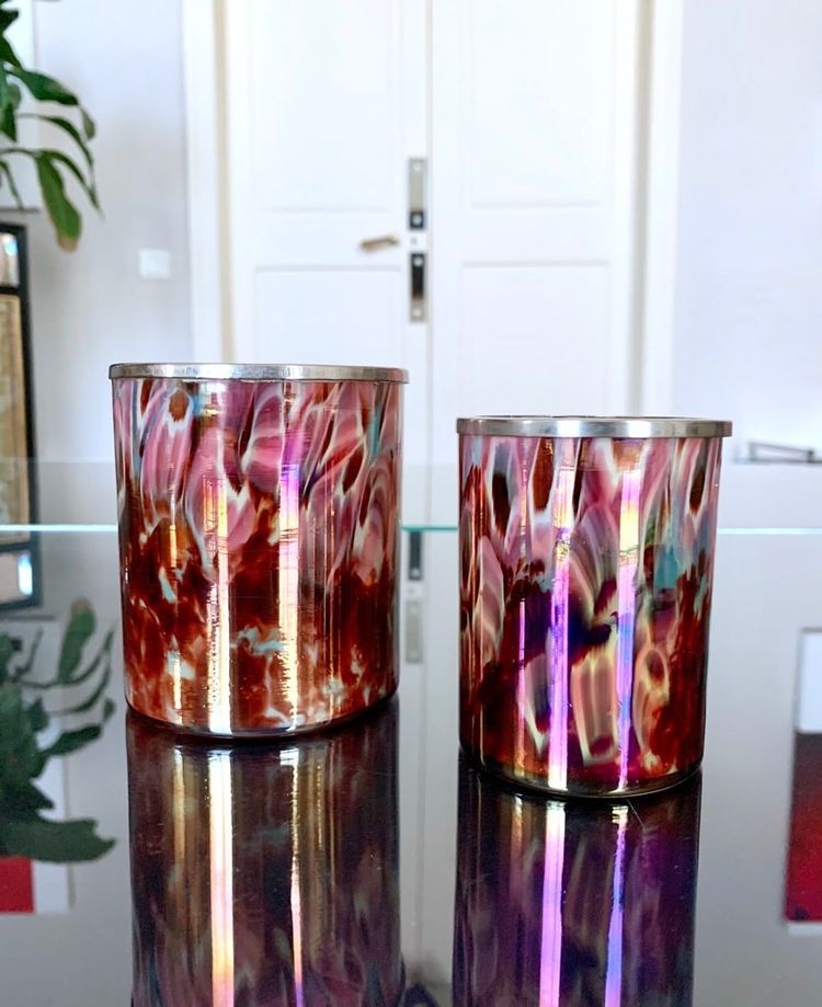 Set per fumatori in vetro iridescente - Stile modernista Art Déco - Vassoio in legno e metallo 