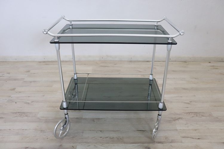 Chromed Metal and Glass Drinks Trolley, 1980s