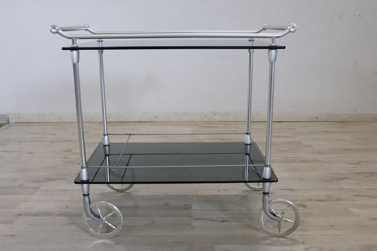 Chariot De Bar En Verre Et Métal Chromé, 1980s