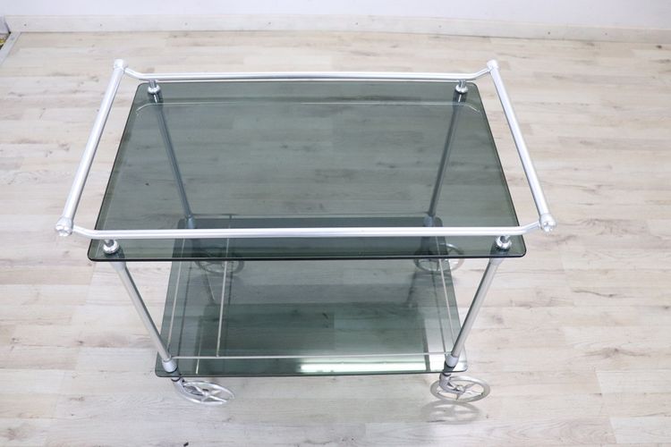 Chromed Metal and Glass Drinks Trolley, 1980s