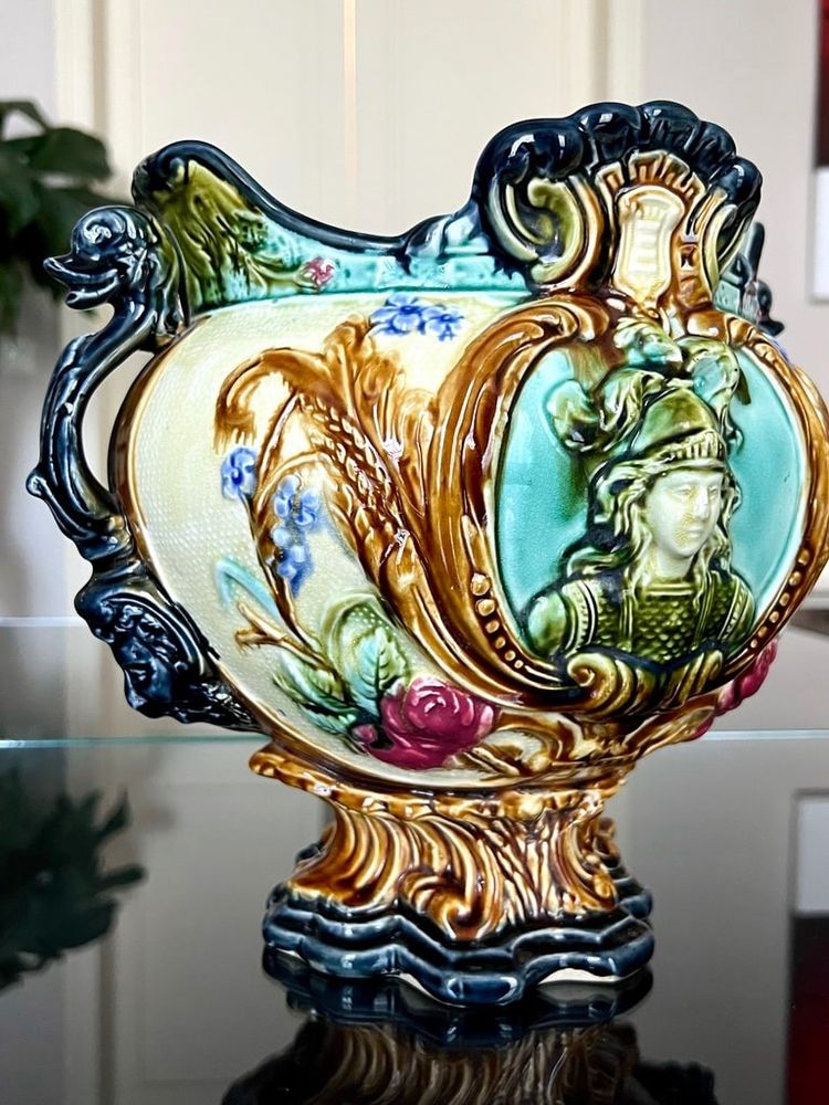 Cache Pot En Barbotine Polychrome - Fin XIXe Début XXe siècle - Faïence Jardinière