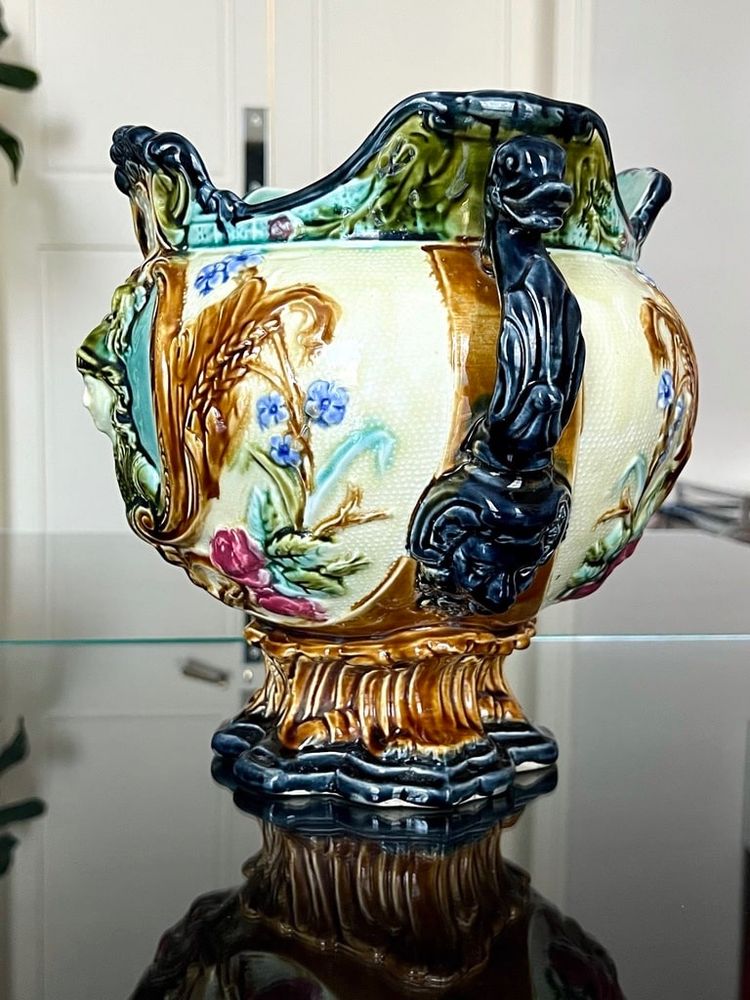 Cache Pot En Barbotine Polychrome - Fin XIXe Début XXe siècle - Faïence Jardinière