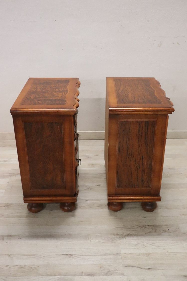 Walnut Veneer Nightstands, Set of 2