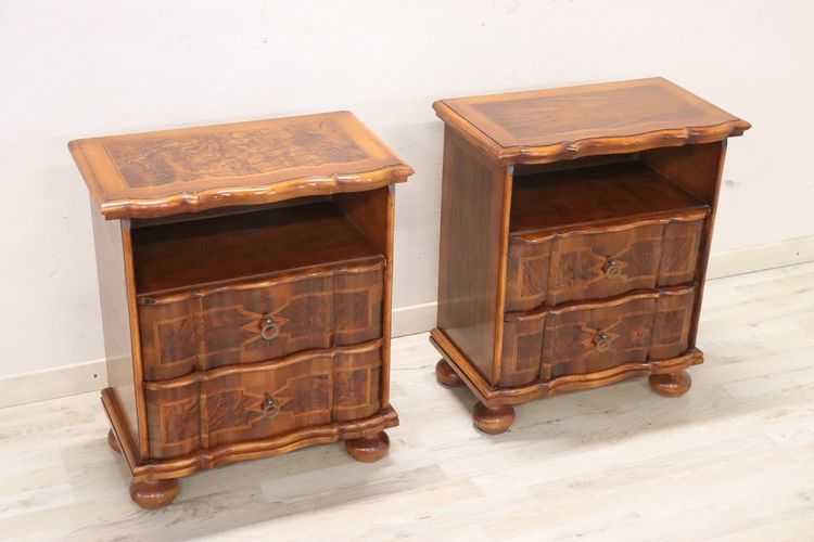 Walnut Veneer Nightstands, Set of 2