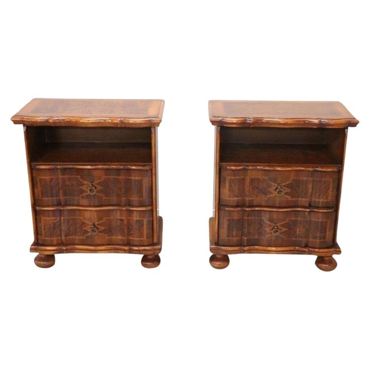 Walnut Veneer Nightstands, Set of 2