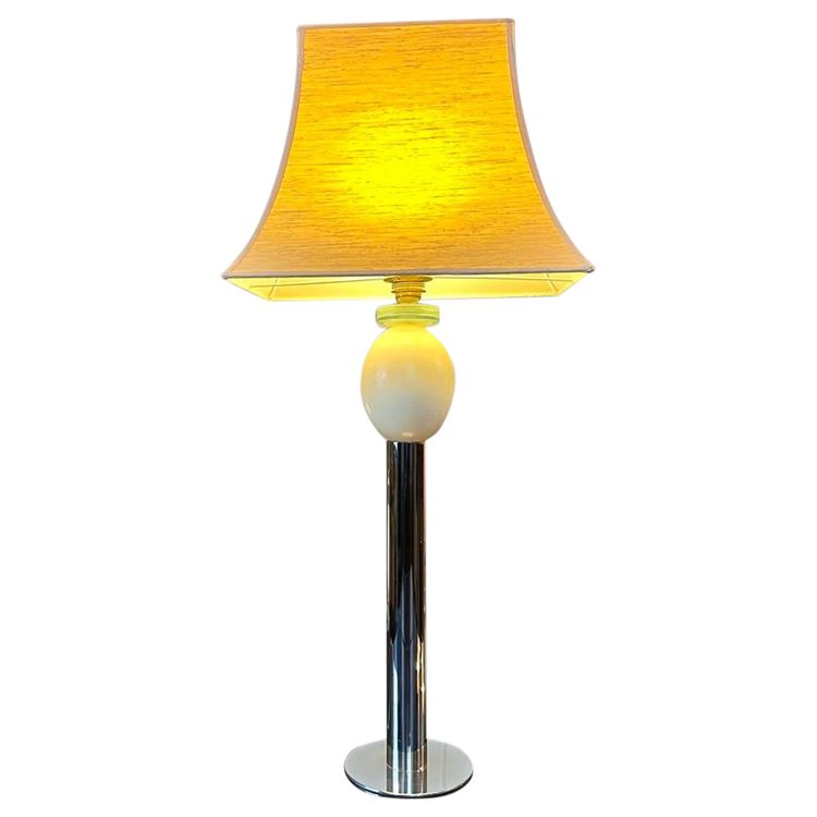 Lampe Vintage Oeuf d'Autruche - Abat-jour Pagode - Métal Chromé Verre