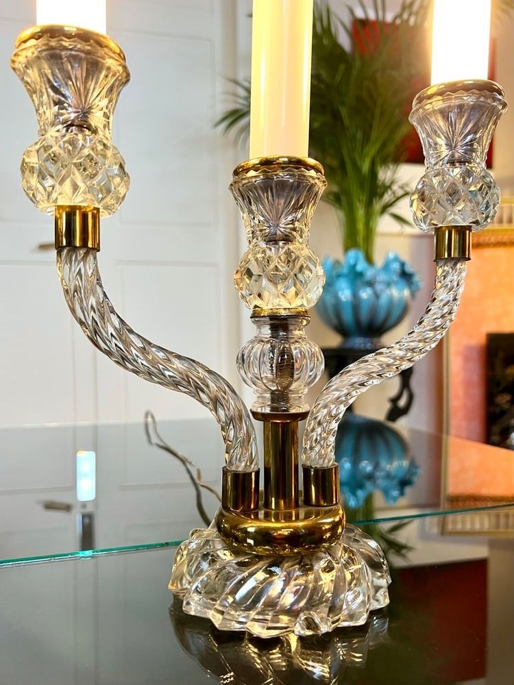 Pair of Table Lamps - Art Deco Glass Candelabras with Faux Opaline Candles