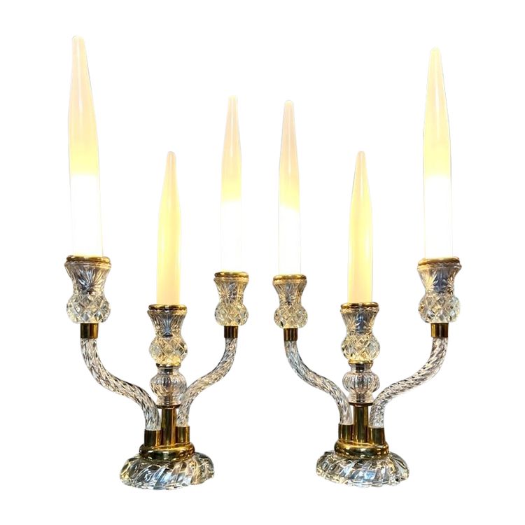 Pair of Table Lamps - Art Deco Glass Candelabras with Faux Opaline Candles