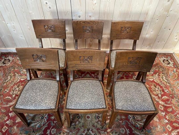 6 Chairs Art Deco era in solid oak