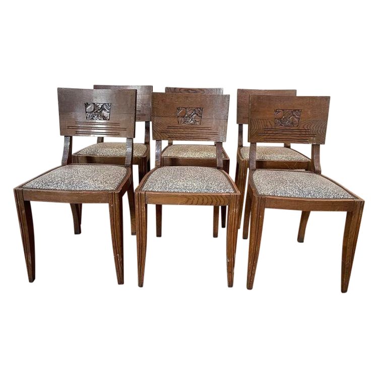 6 Chairs Art Deco era in solid oak