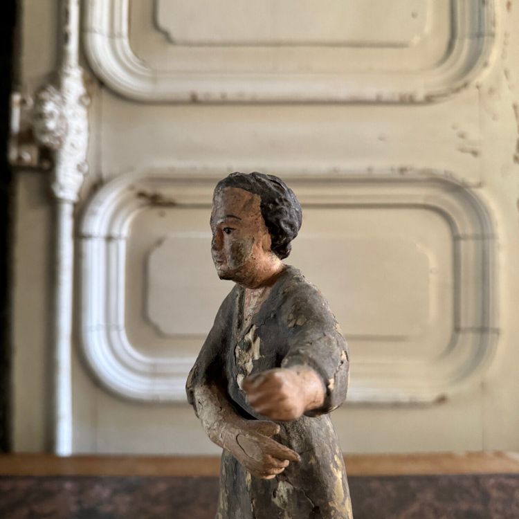 Statuetta raffigurante un soggetto religioso, XVIII secolo, legno policromo