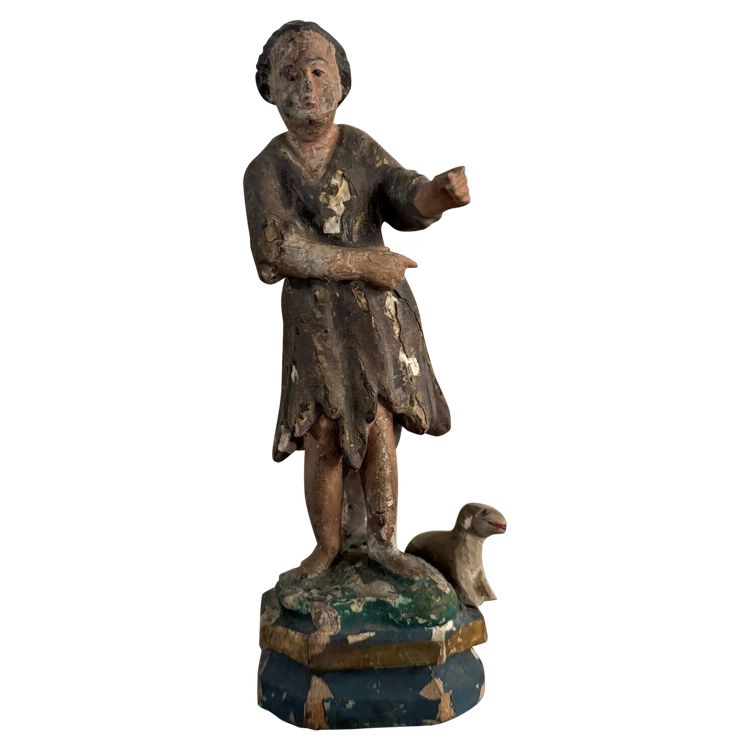 Statuetta raffigurante un soggetto religioso, XVIII secolo, legno policromo