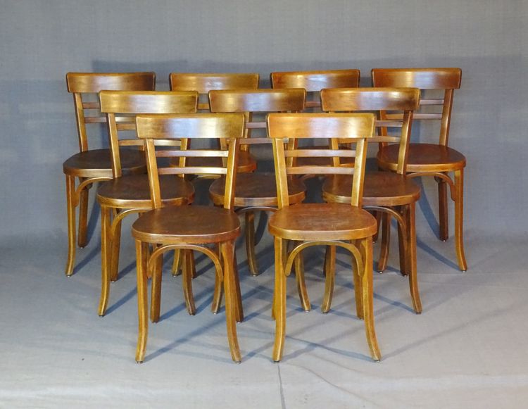 Satz von 9 Baumann "Bistro"-Stühlen, 1955, kein Fischel, kein Thonet