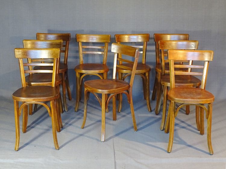 Satz von 9 Baumann "Bistro"-Stühlen, 1955, kein Fischel, kein Thonet