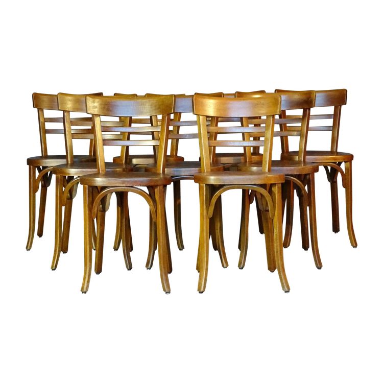 Satz von 9 Baumann "Bistro"-Stühlen, 1955, kein Fischel, kein Thonet