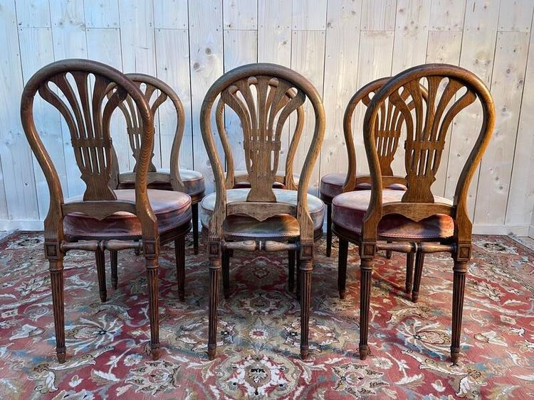 Continuation of 6 "hot air balloon" chairs in Louis XVI oak