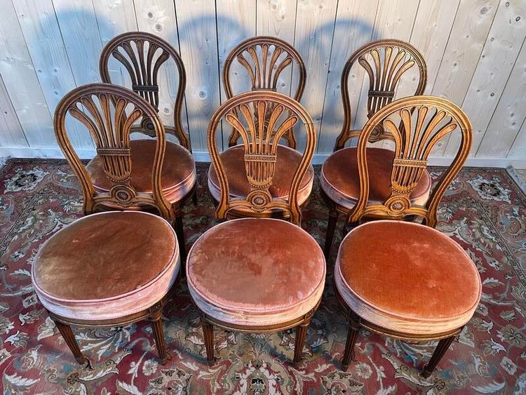 Continuation of 6 "hot air balloon" chairs in Louis XVI oak