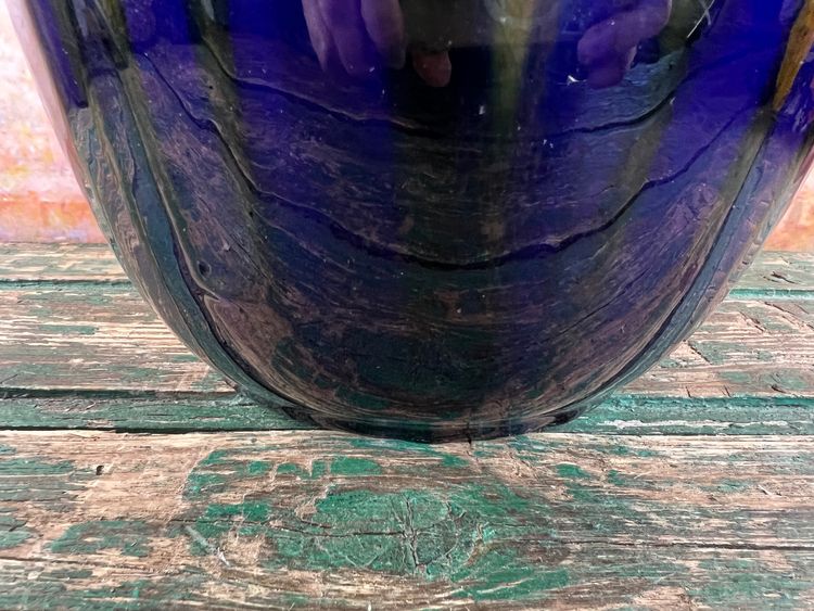 Ceramic planter signed Orchies – France, blue and green enamel